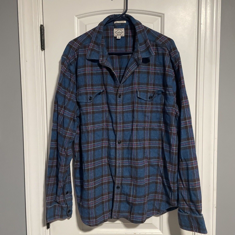 Lucky Brand California Fit Blue Black Red Plaid Flannel Button Up Shirt Mens XXL